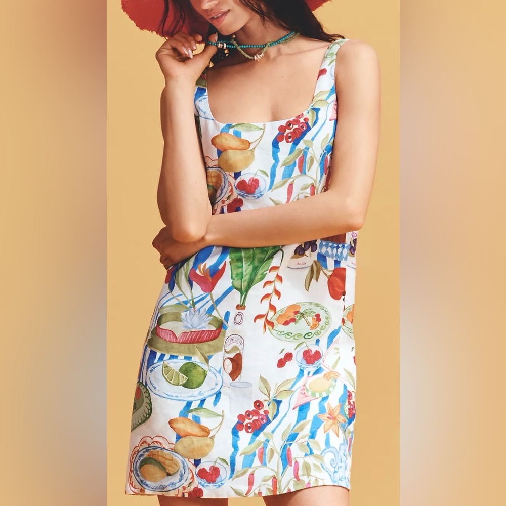 NWT Anthropologie Farm Rio Fresh Table Linen Sleeveless Scoop-Neck Mini Dress
